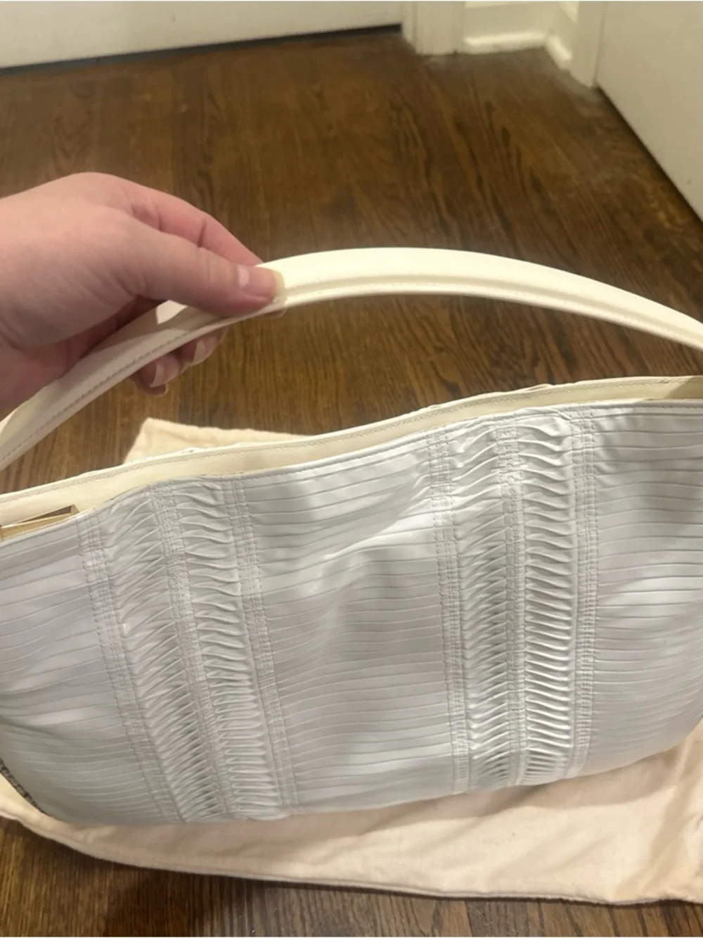 Jimmy Choo/White Pleated Leather Hobo Shoulder Bag/Python Accent/NIB/NEVER USED!